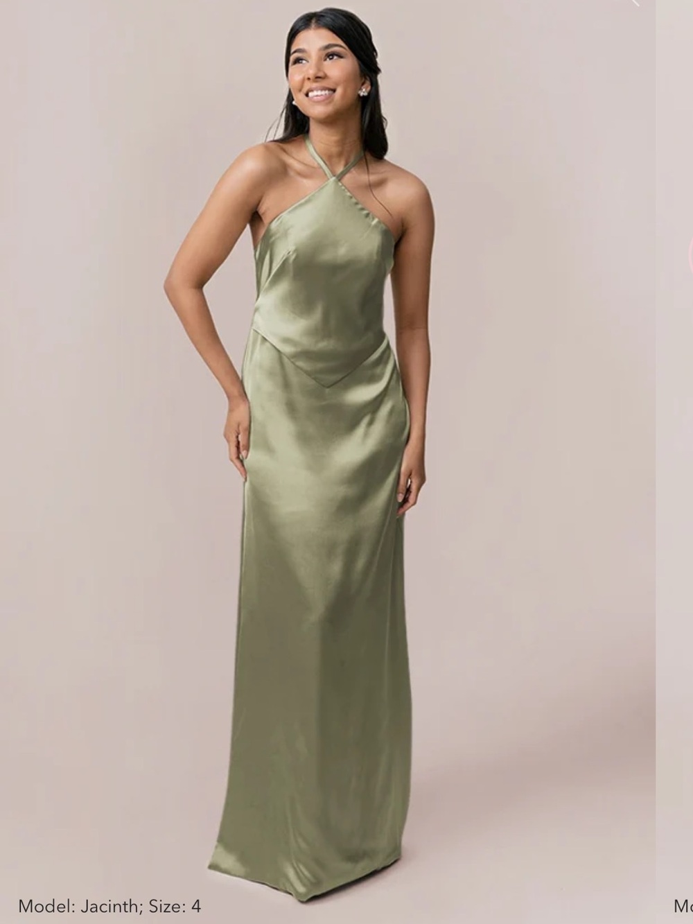 Revelry Moss Green Satin Halter Maxi Bridesmaid Dress Style Everly